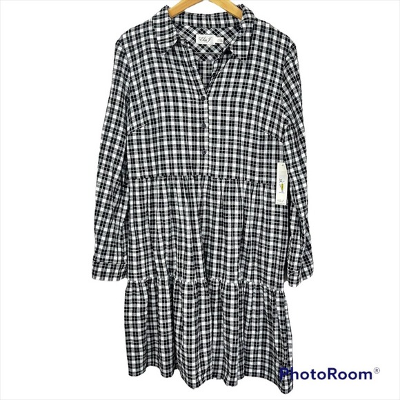 NWT Eliza J Gingham Ruffle Tiered Mini Casual Dress Size 14 - Picture 1 of 8